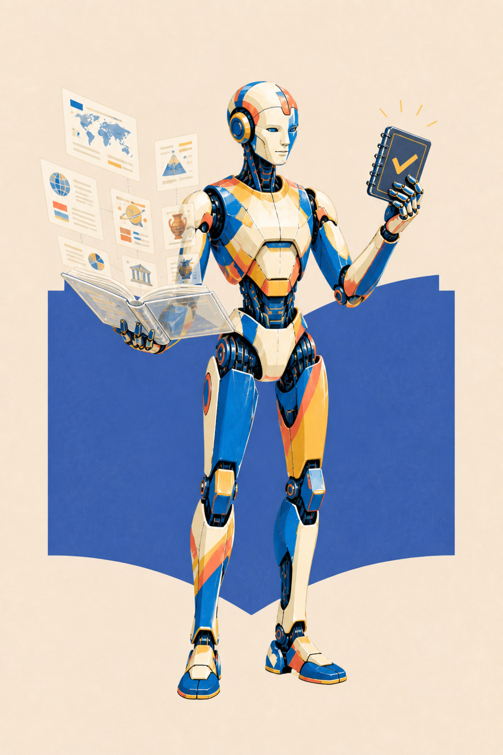 Encyclopedist, L’Encyclopédiste, représenté par un robot en train de vérifie un fait.